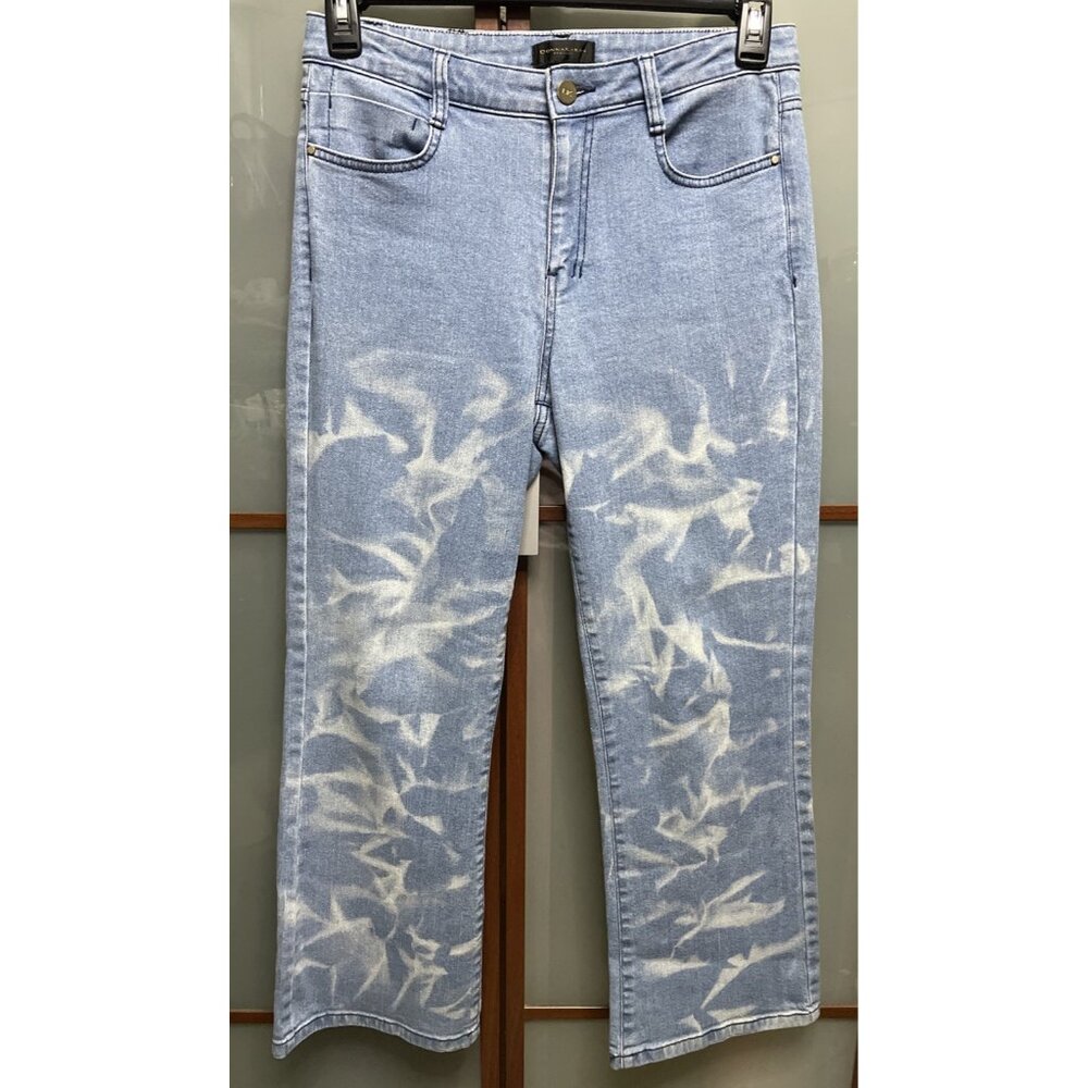 Donna Karan New York Faded Distressed Cropped Flare Stretch Denim Jeans Size 28